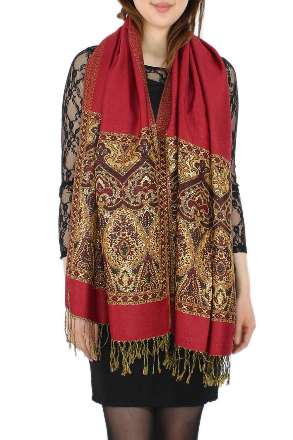 Modeschal Elegante Damen Stola Schal Halstuch mit goldfarbenem Glanzfaden