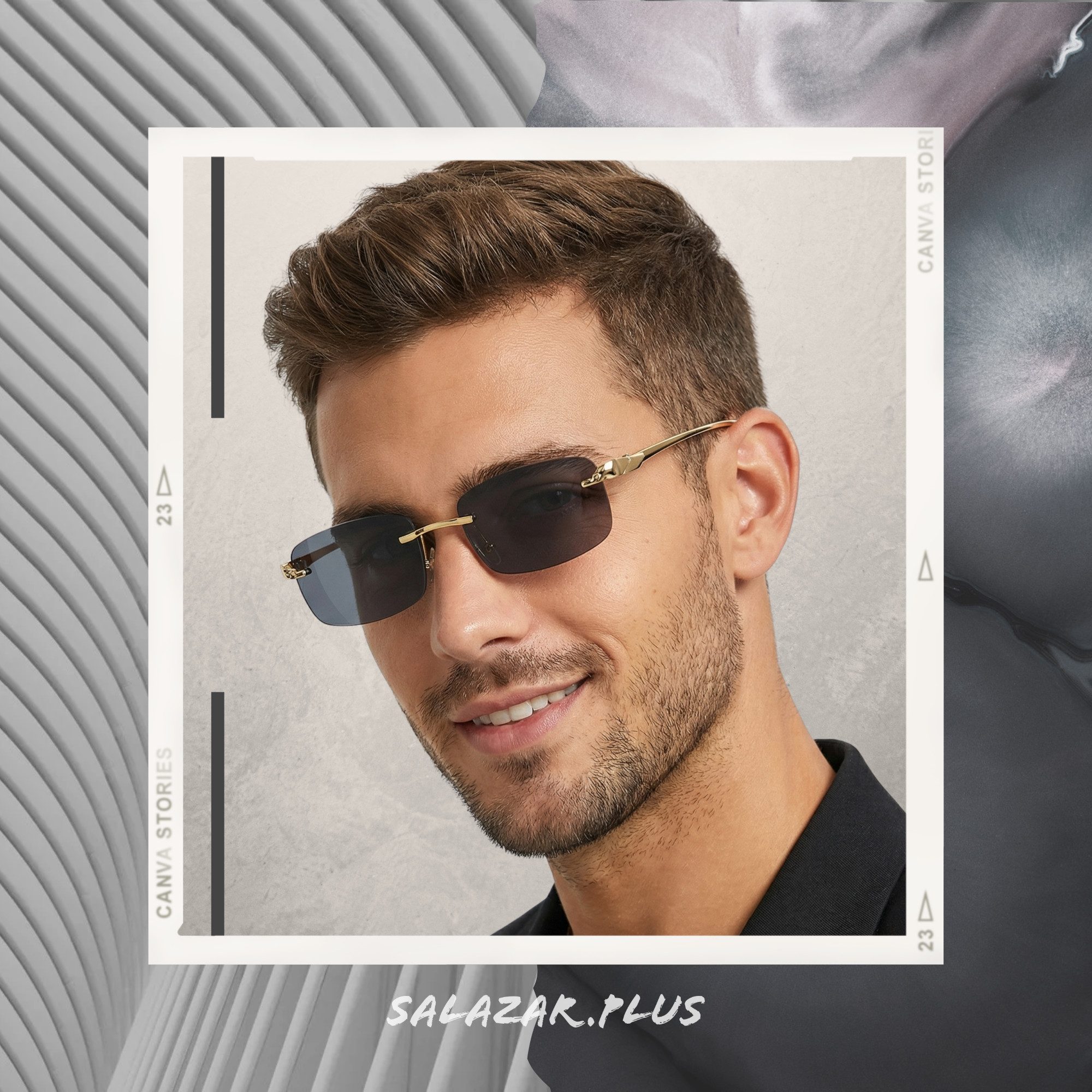 salazar.plus Sonnenbrille Randlos Rechteckig Unisex 4 Farben Rahmenlos Damen Herren Brille Randlose rechteckige Sonnenbrille UV400 Cat.1-3 ultraleicht & modern