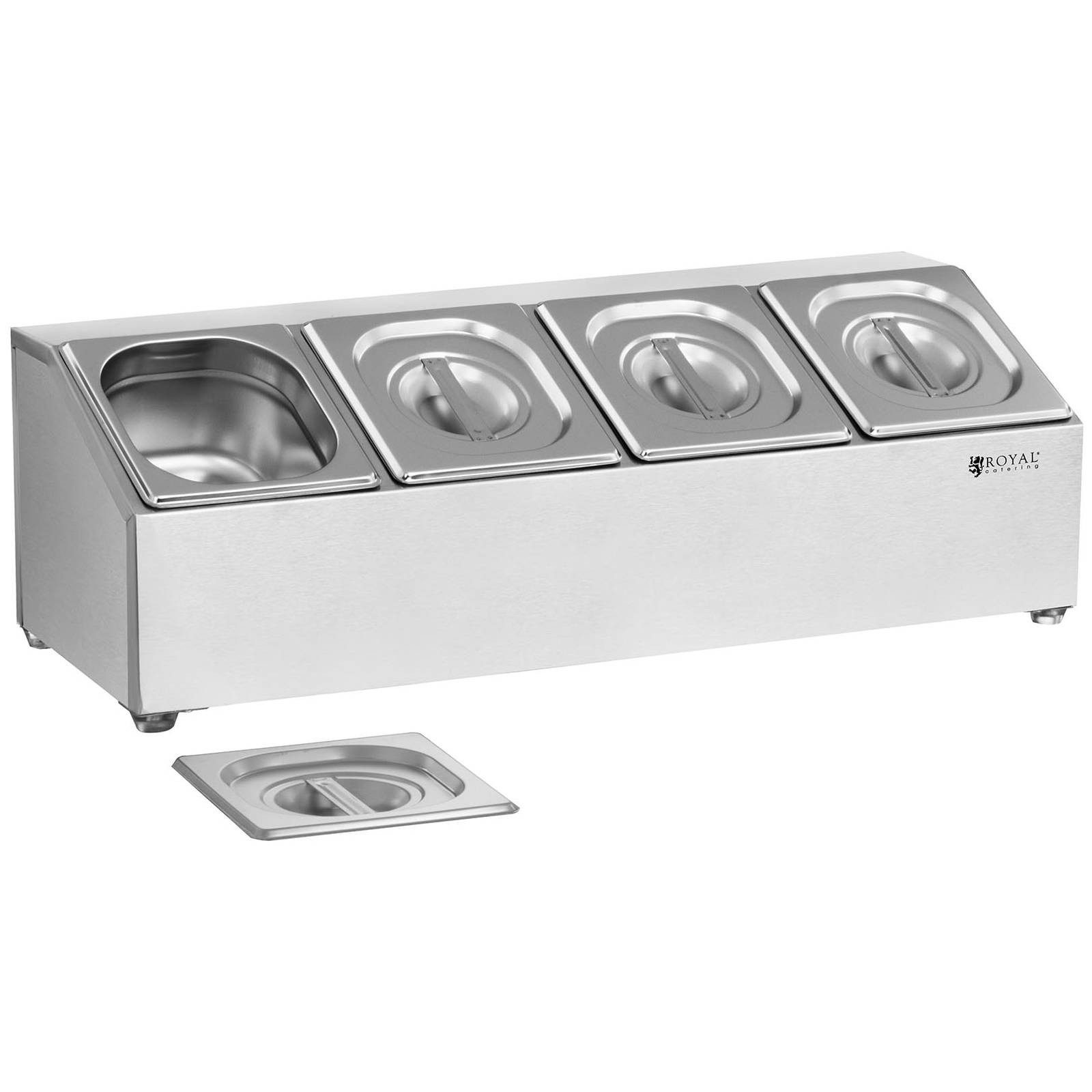 Royal Catering Aufbewahrungssystem GN Aufsatzbord + 4 GN 1/6 Behältern Deckel Gastronorm-Behälter Gestell, Edelstahl, verschiedene Größen