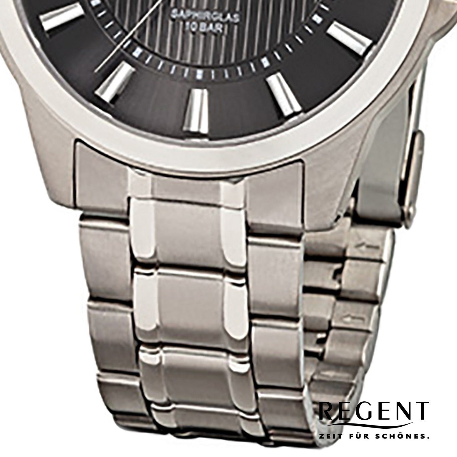 Regent Quarzuhr Regent Herren-Armbanduhr silber Analog, (Analoguhr), Herren Armbanduhr rund, mittel (ca. 39mm), Titanarmband