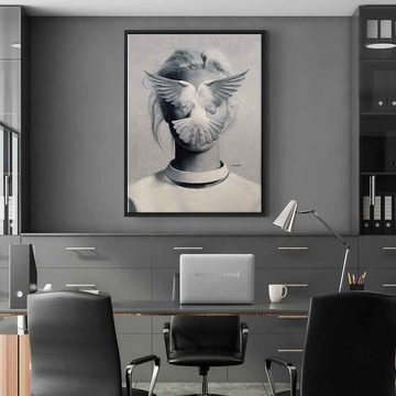 DOTCOMCANVAS® Leinwandbild Decisions, Leinwandbild Decisions Portrait beige Mädchen Taube Druck Wandbild
