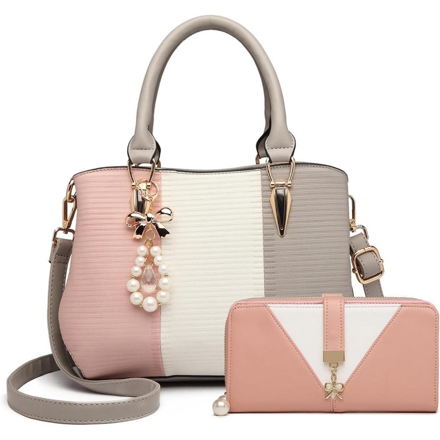 LuxusKollektion Henkeltasche Damen Handtasche Henkeltasche PU Leder Perle Kristall Style Grau