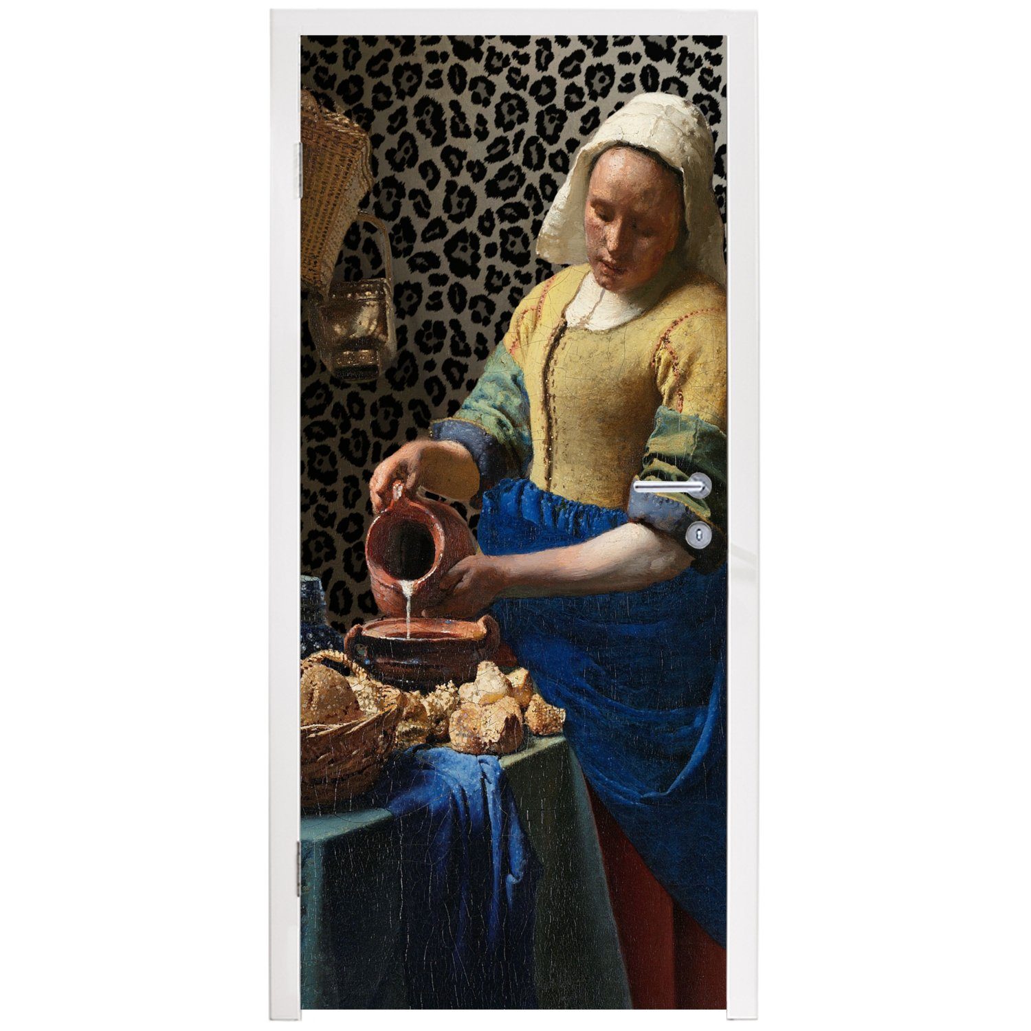 MuchoWow Türtapete Milchmädchen - Vermeer für Meister, St), Gemälde cm - Alte bedruckt, (1 75x205 Matt, - Fototapete Tür, Kunst - Pantherdruck Türaufkleber, 