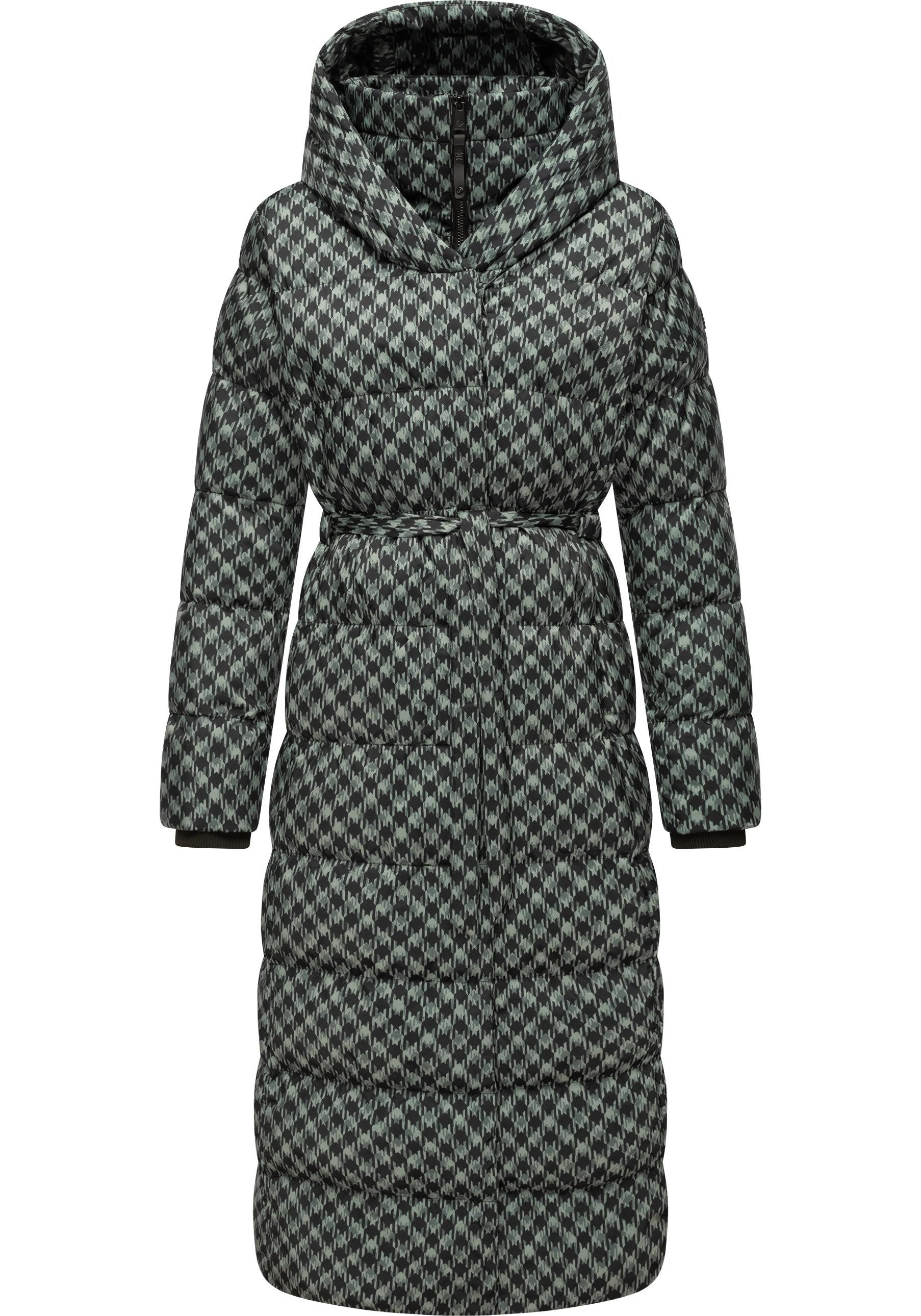 Ragwear Steppmantel Niara Long Print wasserdichter Mantel mit angesagtem Hahnentritt Muster