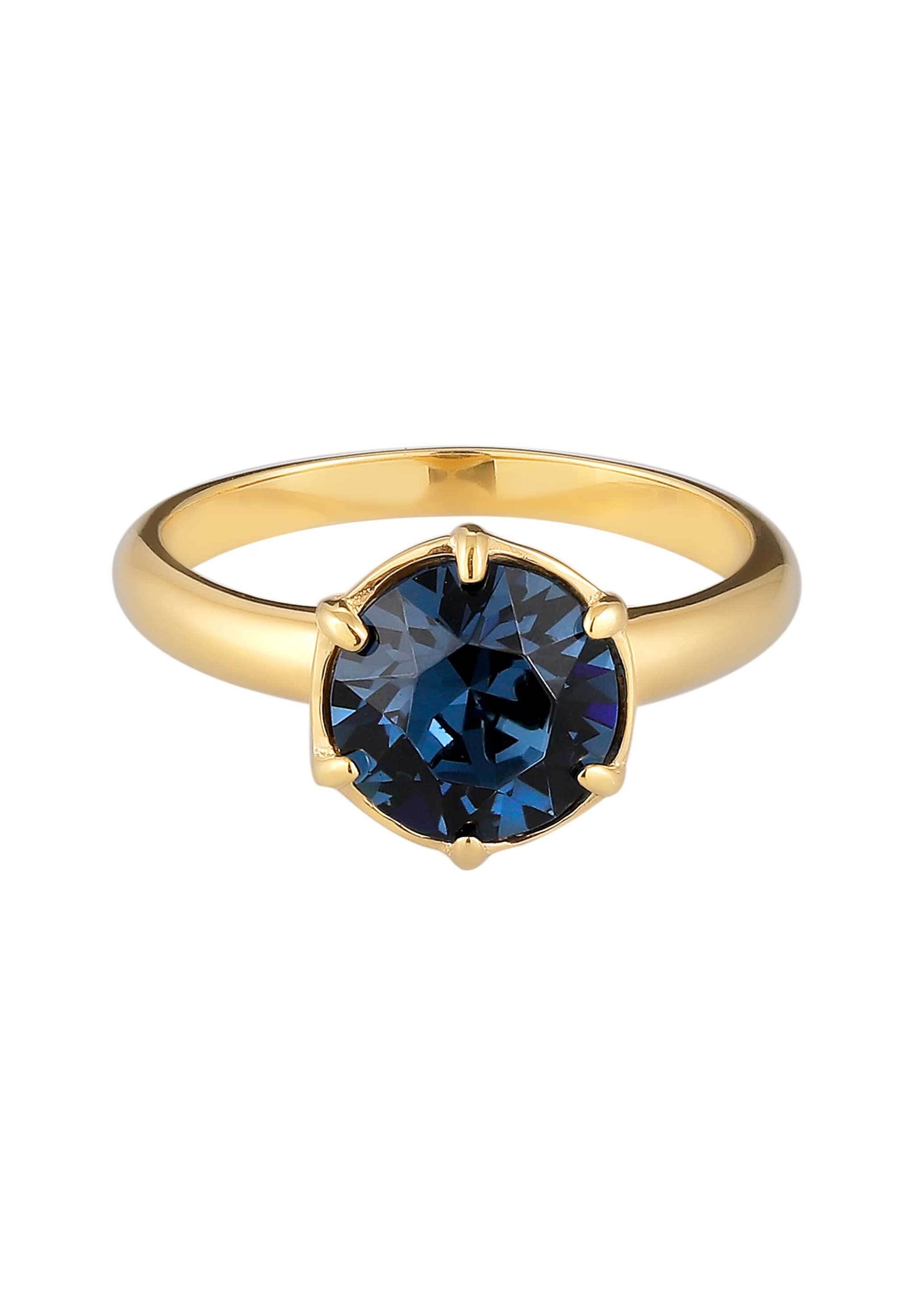 Elli Fingerring Glas Kristalle Blau 925 Sterling Silber vergoldet