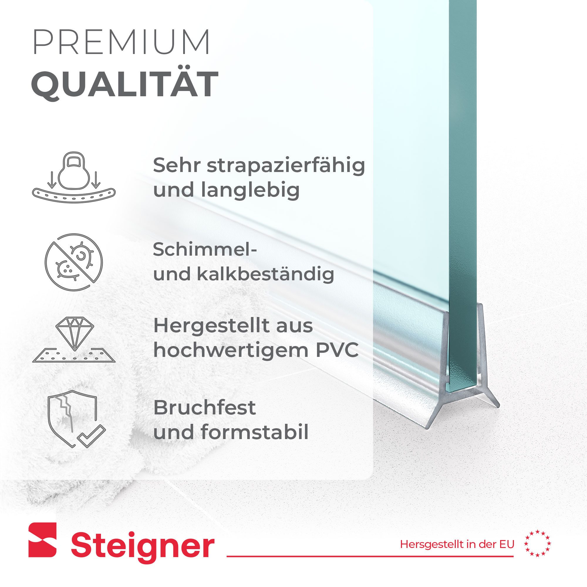 STEIGNER Duschdichtung Duschtürdichtung Gerade UK24-06 30 cm (1 Stk) Transparent 5-6 mm, L: 30 cm, (1 Stück Packung, Einzeldichtung), Dichtung für Eckeinstieg D – Bild 3 von 5