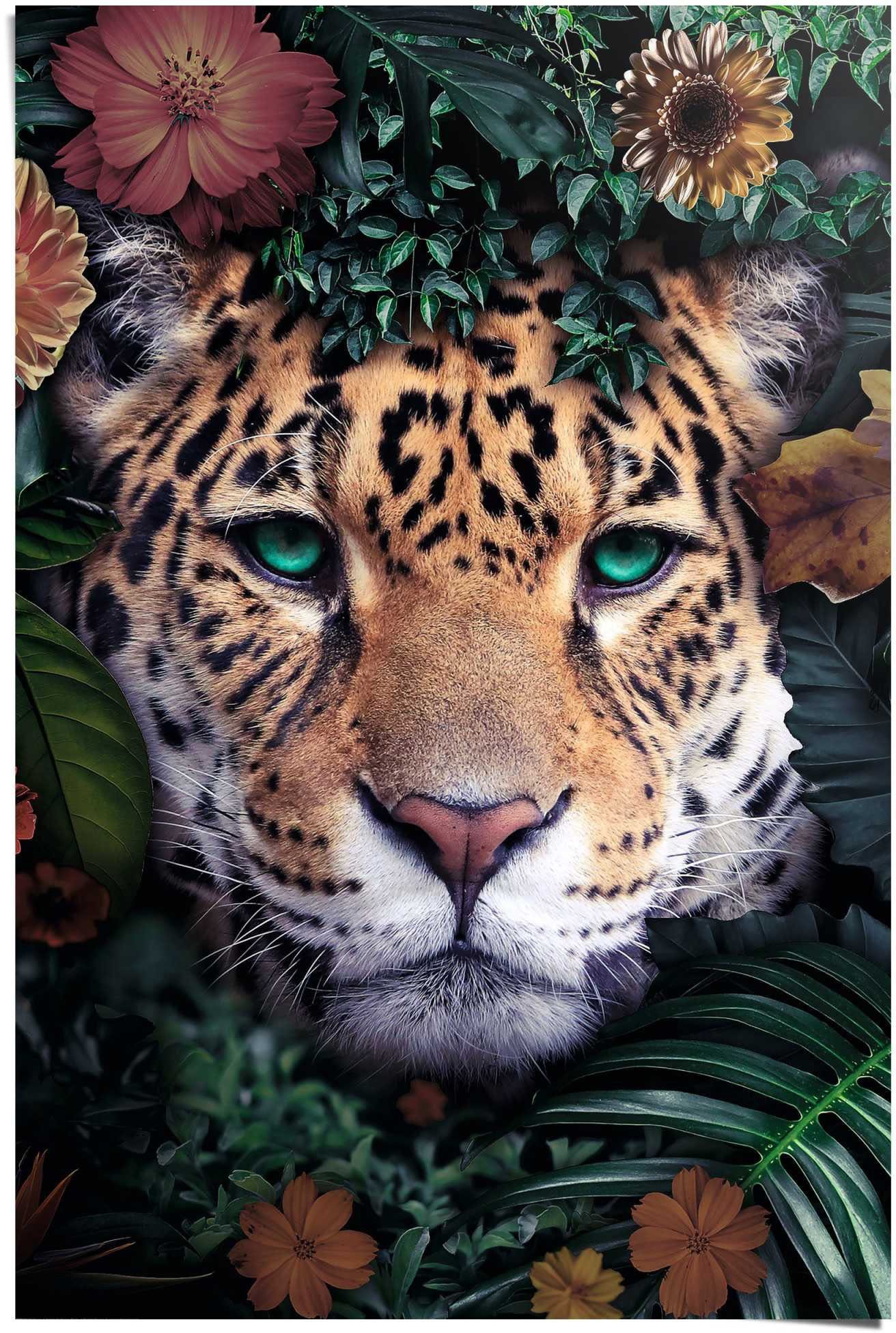 Reinders! Poster »Leopard Blumen - Pflanzen - Farbenfroh - Tiermotiv«, (1 Stück)-Otto