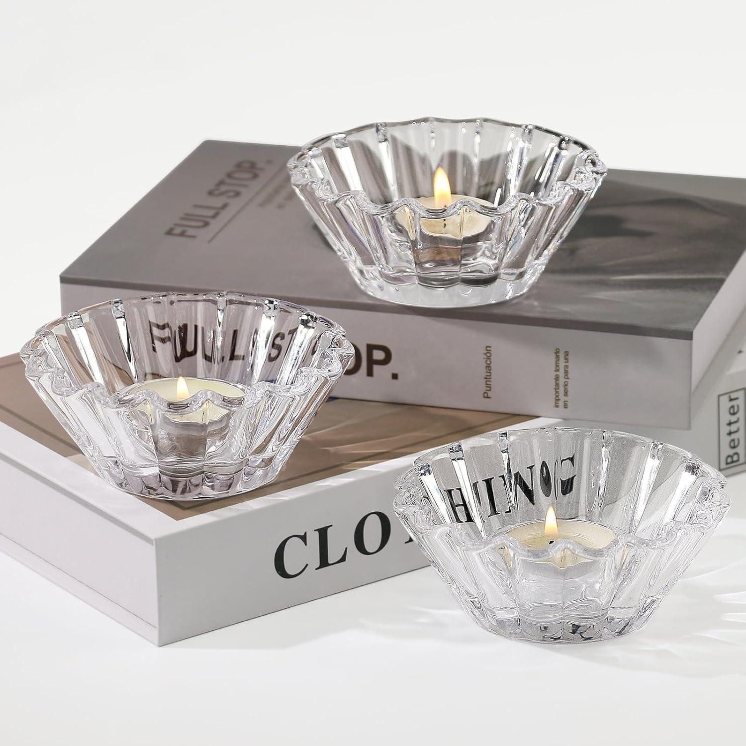 LuxusKollektion Teelichthalter Teelichthalter Glas 3er Set Hochzeit Geburtstag Klar Teelichthalter