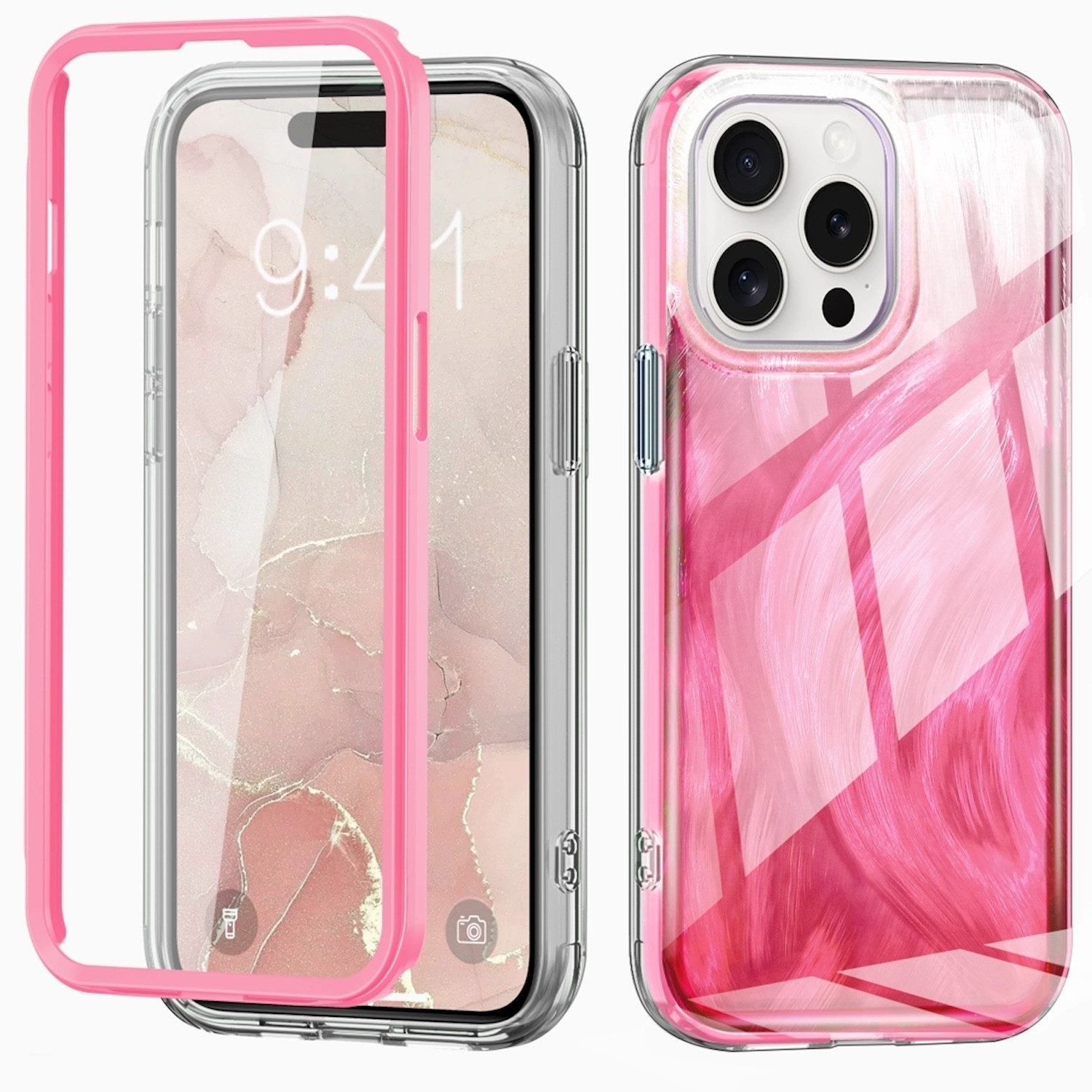Wigento Handyhülle Für Apple iPhone 15 Pro Max Feder Design Bumper TPU Schutz Hülle Rosa