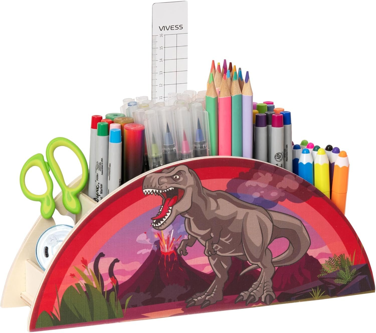 Wagoma Organizer Stiftehalter Kinder [5 Fächer] Robust aus Holz