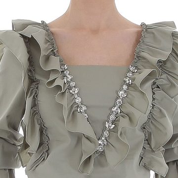 Ital-Design Rüschenbluse Damen Party & Clubwear Rüschen Bluse in Olive