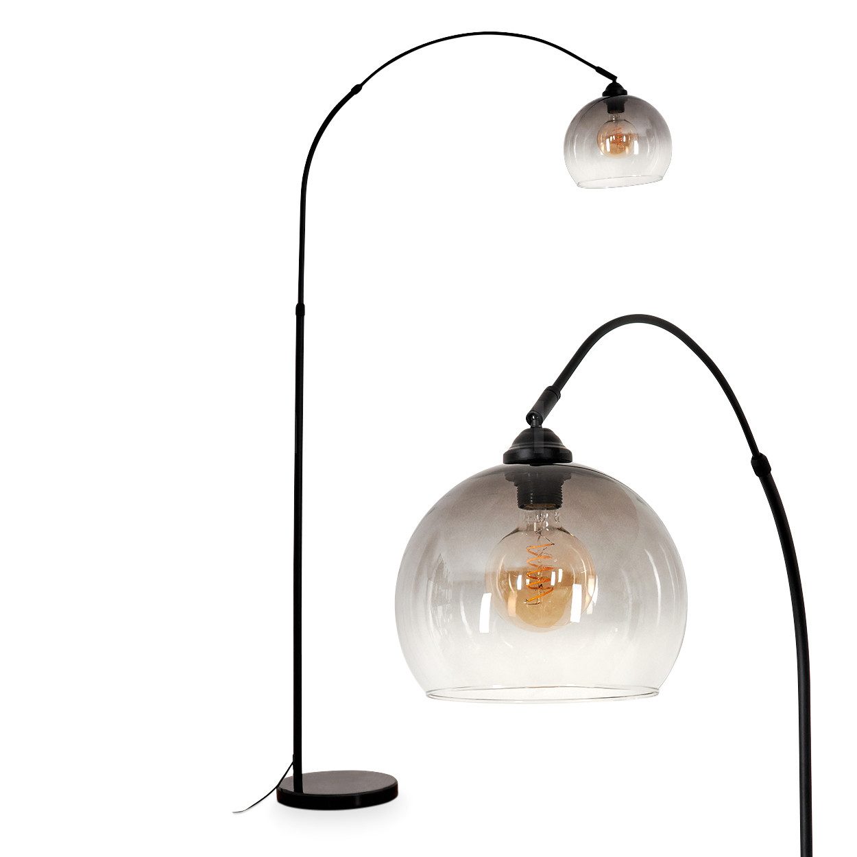 Stehlampe Stehlampe aus Metall/Glas/Marmor in Schwarz/Rauchfarben/Klar