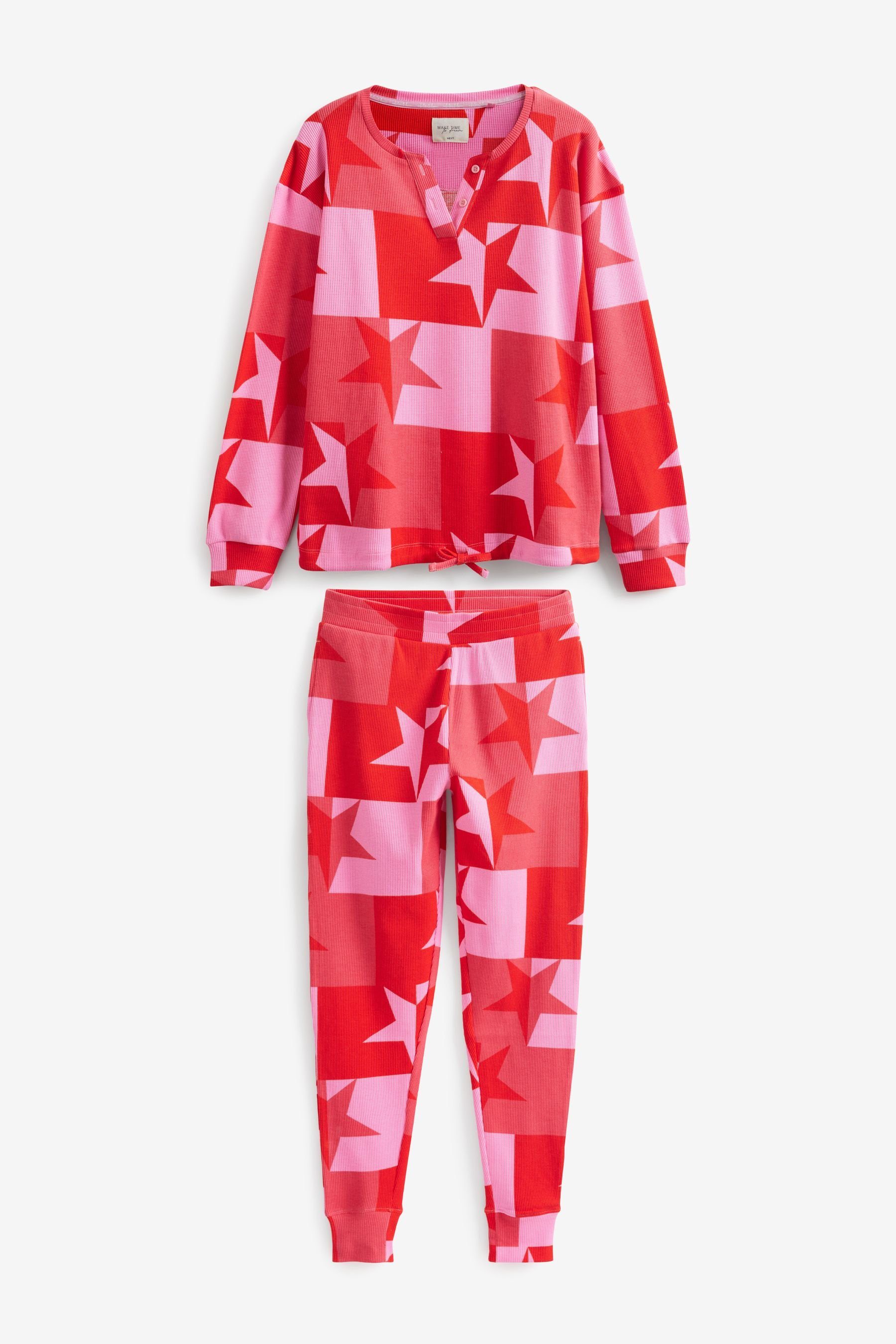 Next Pyjama Langärmeliger gewaffelter Pyjama aus Baumwolle (2 tlg) Red Star
