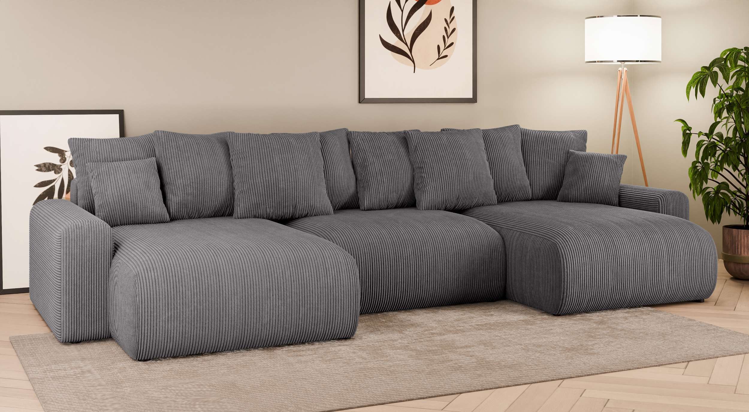 99rooms Wohnlandschaft Emilia, Sofa, Big-Sofa, Inkl. Kissenset, rundum mit Cordstoff LINCOLN bezogen, Schlaffunktion