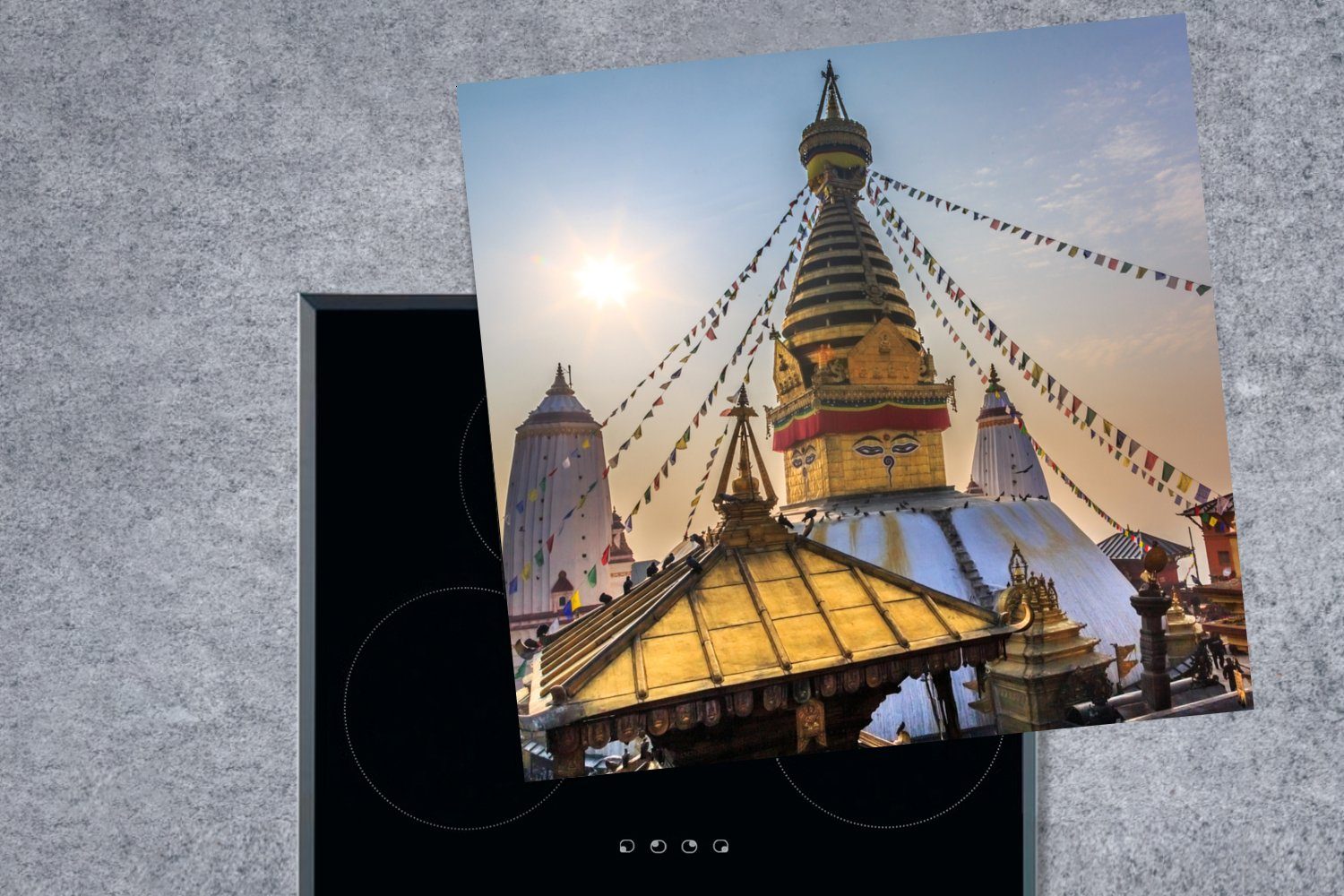 MuchoWow Herdblende-/Abdeckplatte Swayambhutnath-Tempel (1 küche Nepal, Ceranfeldabdeckung, 78x78 für tlg), Arbeitsplatte cm, in Vinyl