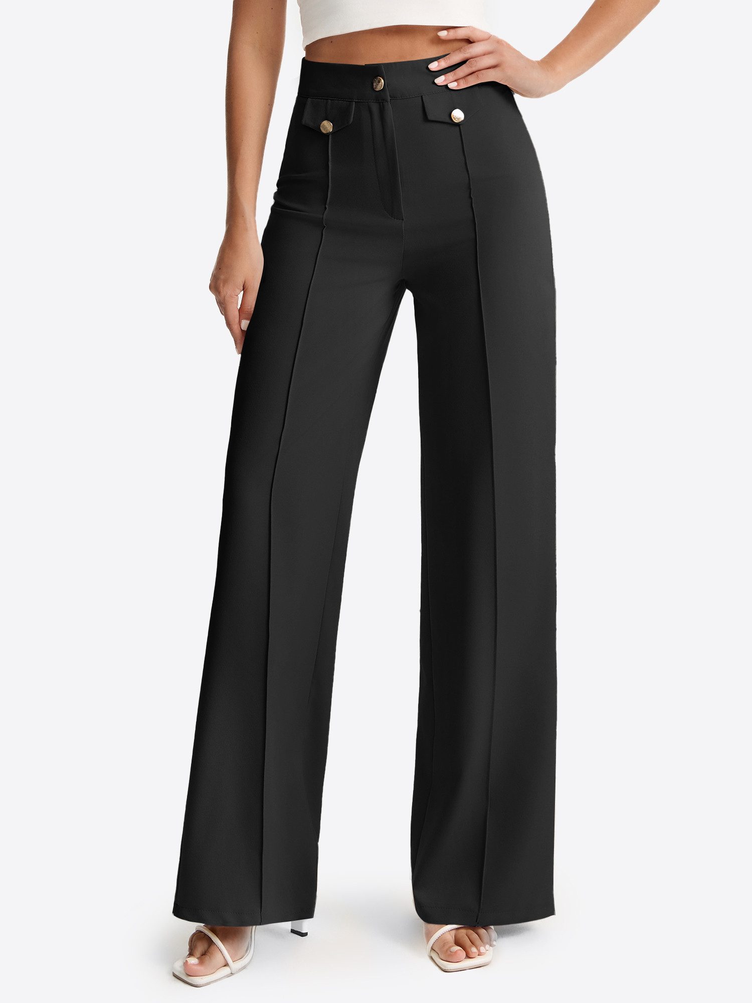 Imily Bela Palazzohose Damen Palazzohose mit Knopfverzierungen und hoher Taille (Packung, 1-tlg., 1per-Pack) mit Knöpfen