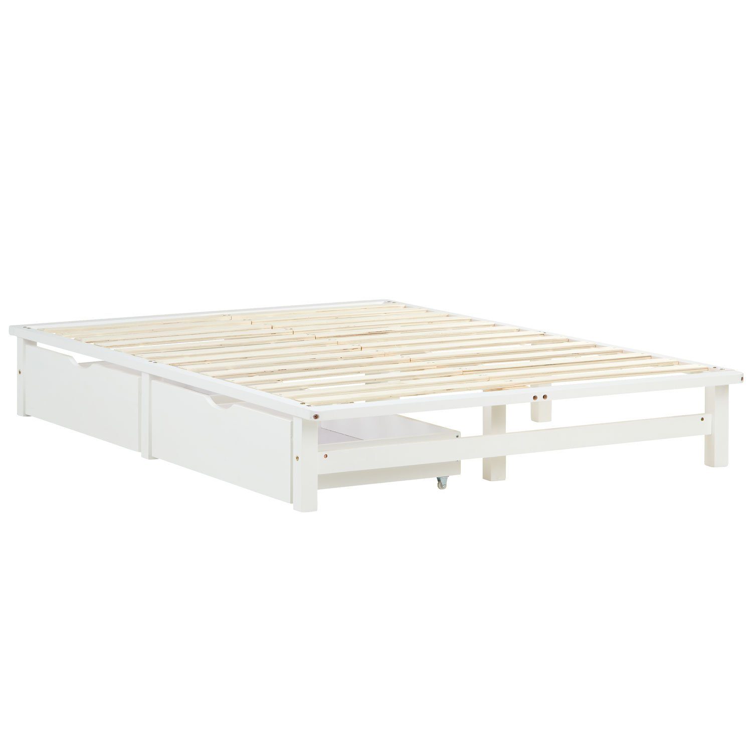 Homestyle4u Holzbett Doppelbett 140x200 inkl. Lattenrost und 2xBettkasten Bett Palettenbett (Komplettset)