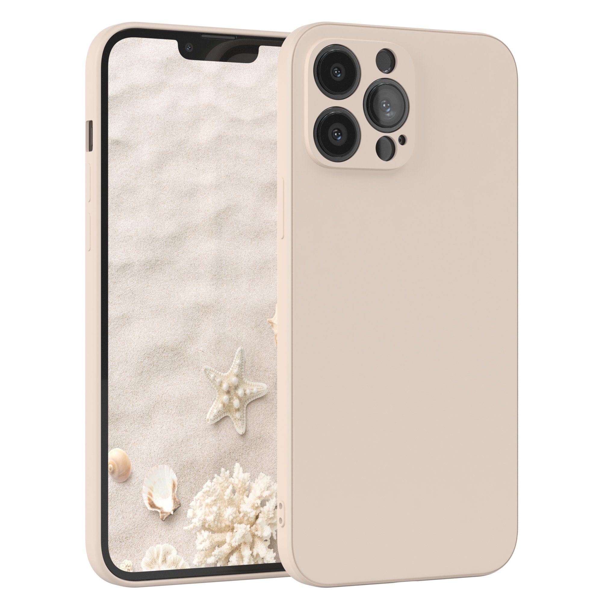 EAZY CASE Handyhülle TPU Hülle für Apple iPhone 13 Pro Max 6,7 Zoll, Bumper Case Matt Slimcover Silikonschutzhülle elastisch Taupe / Beige