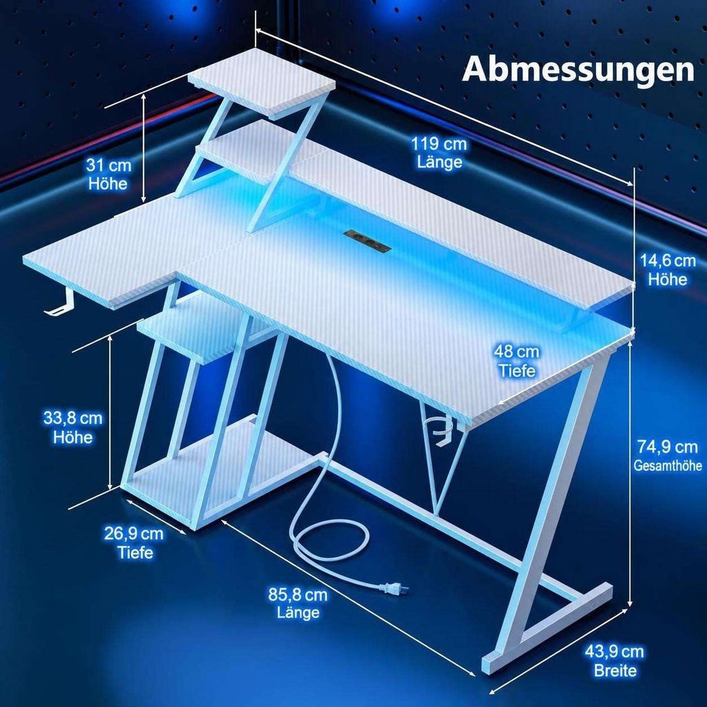 Aiorber Computertisch Aiorber-Gaming Tisch mit Monitorablage und Stauraum – Bild 2 von 5