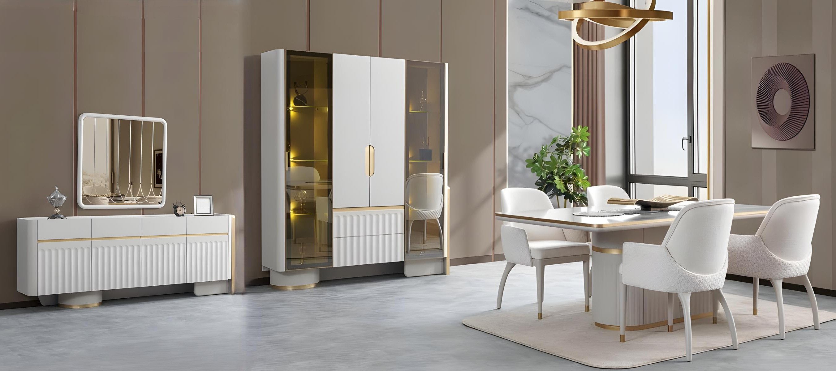 Xlmoebel Essgruppe Weißes Designer Esszimmer Set mit Esstisch und 4 Stühlen, (Essgruppe, 9-tlg., Esszimmer Set mit Esstisch und 4 Stühlen), Made in Europa