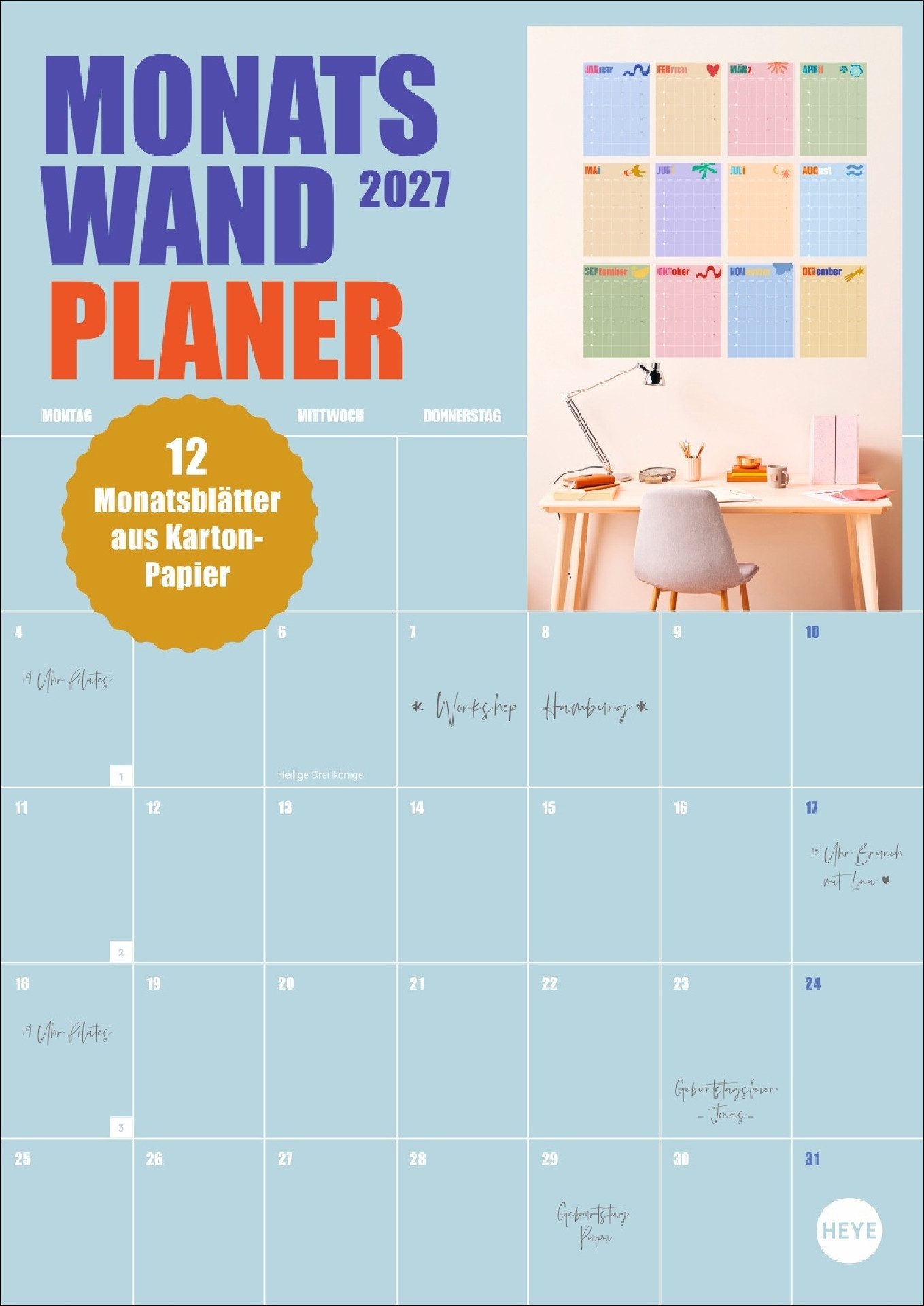 Athesia Kalenderverlag Wandkalender Monats-Wandplaner bunt 2027 - 12 einzelne Blätter zur individuellen...