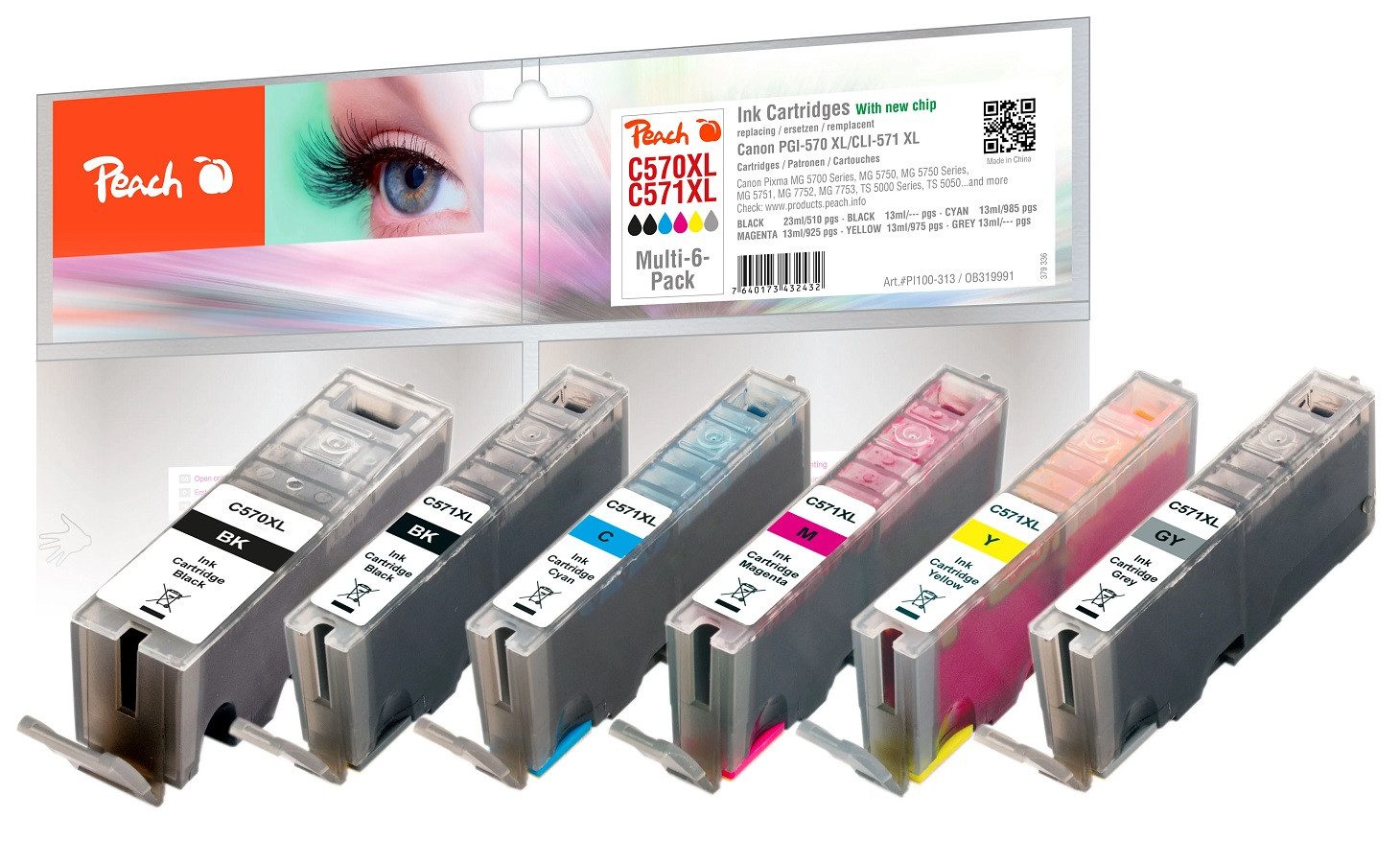 Peach Tonerkartusche Peach PI100-313 Patrone Peach Canon PGI-570XL/CLI-571XL Multi-6-Pack