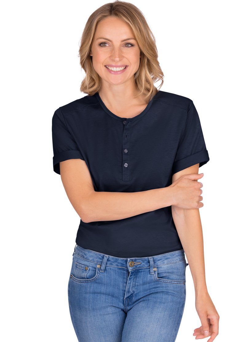Unisex mit Klassischer Schnitt Trigema T-Shirt Knopfleiste T-Shirt Baumwolle, DELUXE TRIGEMA