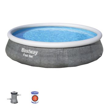 BESTWAY Pool 57376 Fast Set Pool Swimmingpool Rund Rattan + Filterpumpe 396x84cm