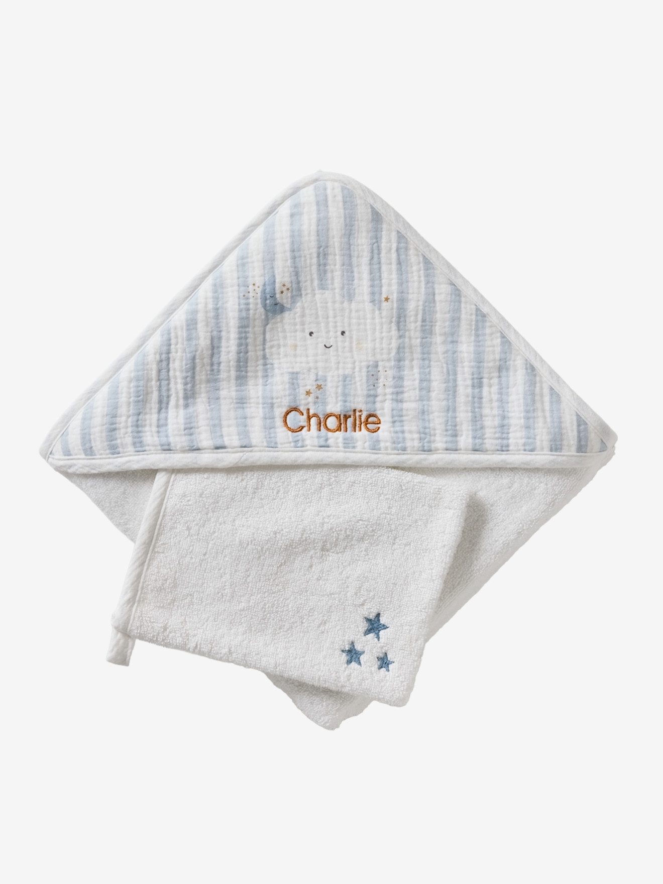 vertbaudet Kapuzenhandtuch, Set, Mehrteilig, Wolkenmotiv