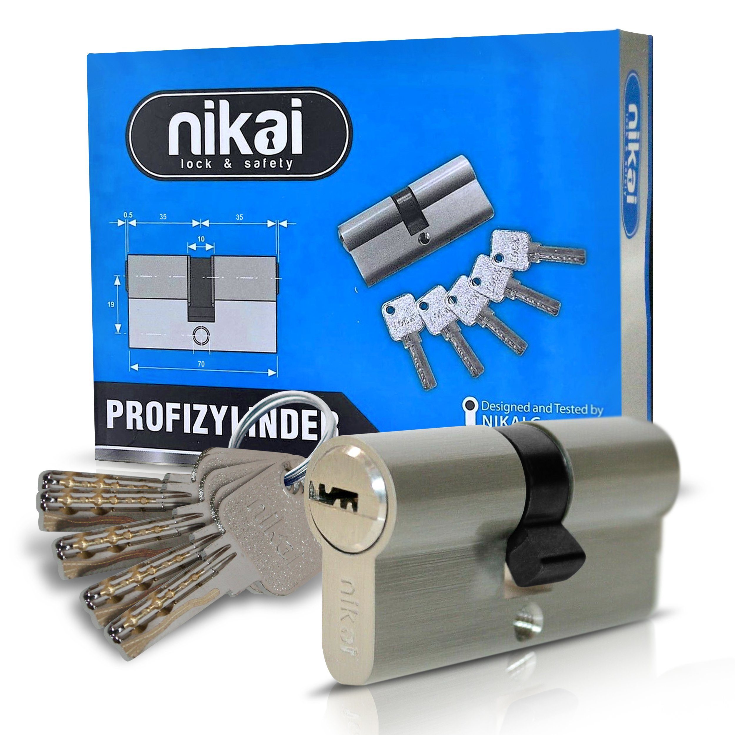 Oramics Einsteckschloss Doppelzylinder Profilzylinder 35/35 - 70 mm inkl. 5 Schlüssel »Doppelzylinder«, Schließzylinder mit 2 Montageschrauben (80 und 50 mm), 8-tlg., Türschloss mit 2x 6 Sperrstiften, ideales Türschloss für Innen- und Außentüren