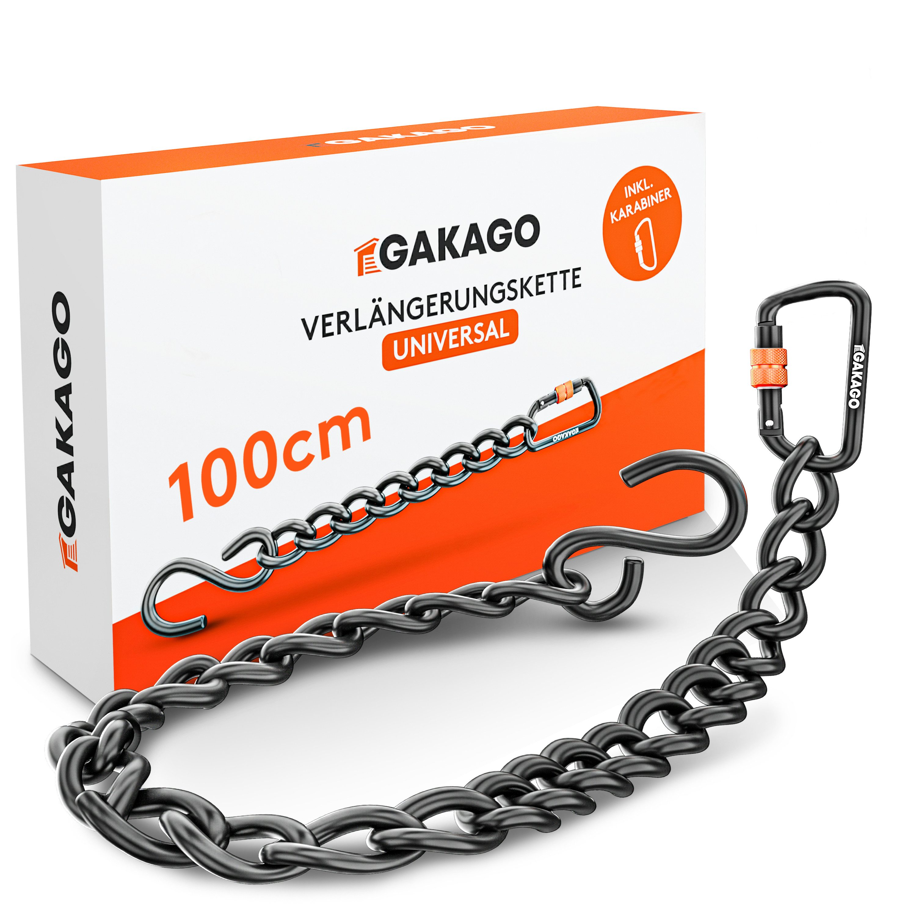 Gakago Deckenhaken Verlängerungskette, als Hängesessel Kette, Schaukel Verlängerung, Boxsack Halterung, (Extra Starke Stahlkette mit S-Haken, Drehwirbel und Karabiner), - Flexible Aufhängung auch für Draußen