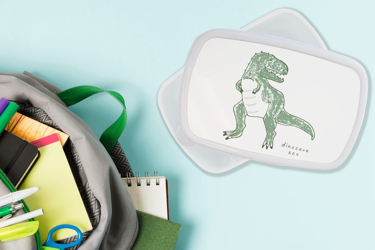 Tyrannosaurus und MuchoWow - Kinder Kinderzimmer - -, Erwachsene, Jungs - und Dinosaurier Brotdose, Mädchen für für Junge Rex - (2-tlg), Mädchen Brotbox Kunststoff, weiß Lunchbox