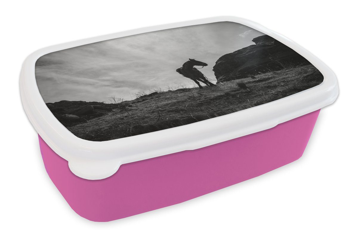 MuchoWow Lunchbox Pferd - Erwachsene, für Kunststoff, (2-tlg), Wolken Brotbox Brotdose Snackbox, - rosa Kinder, Mädchen, Wiese, Kunststoff