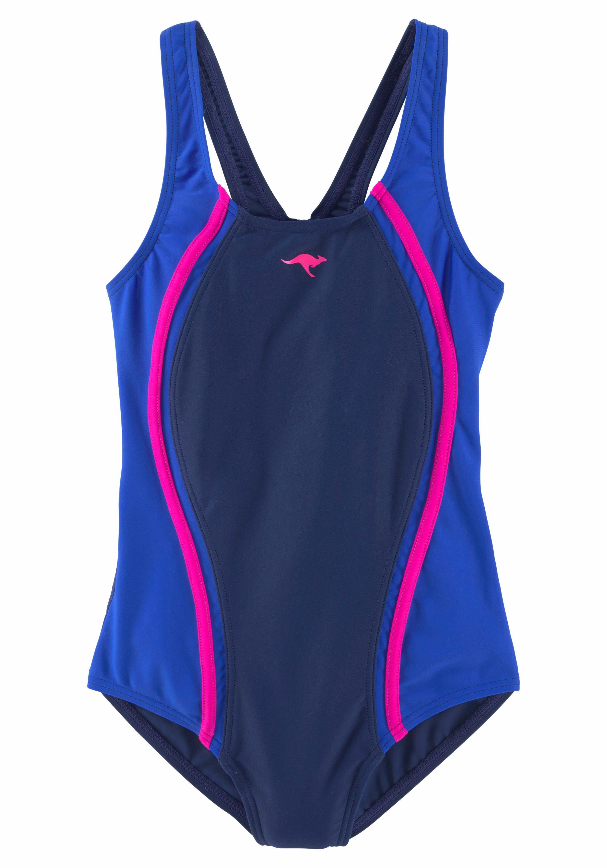 Kangaroos Badeanzug sportiver Stil, mit Kontrastnähten, Marken-Logo-Print