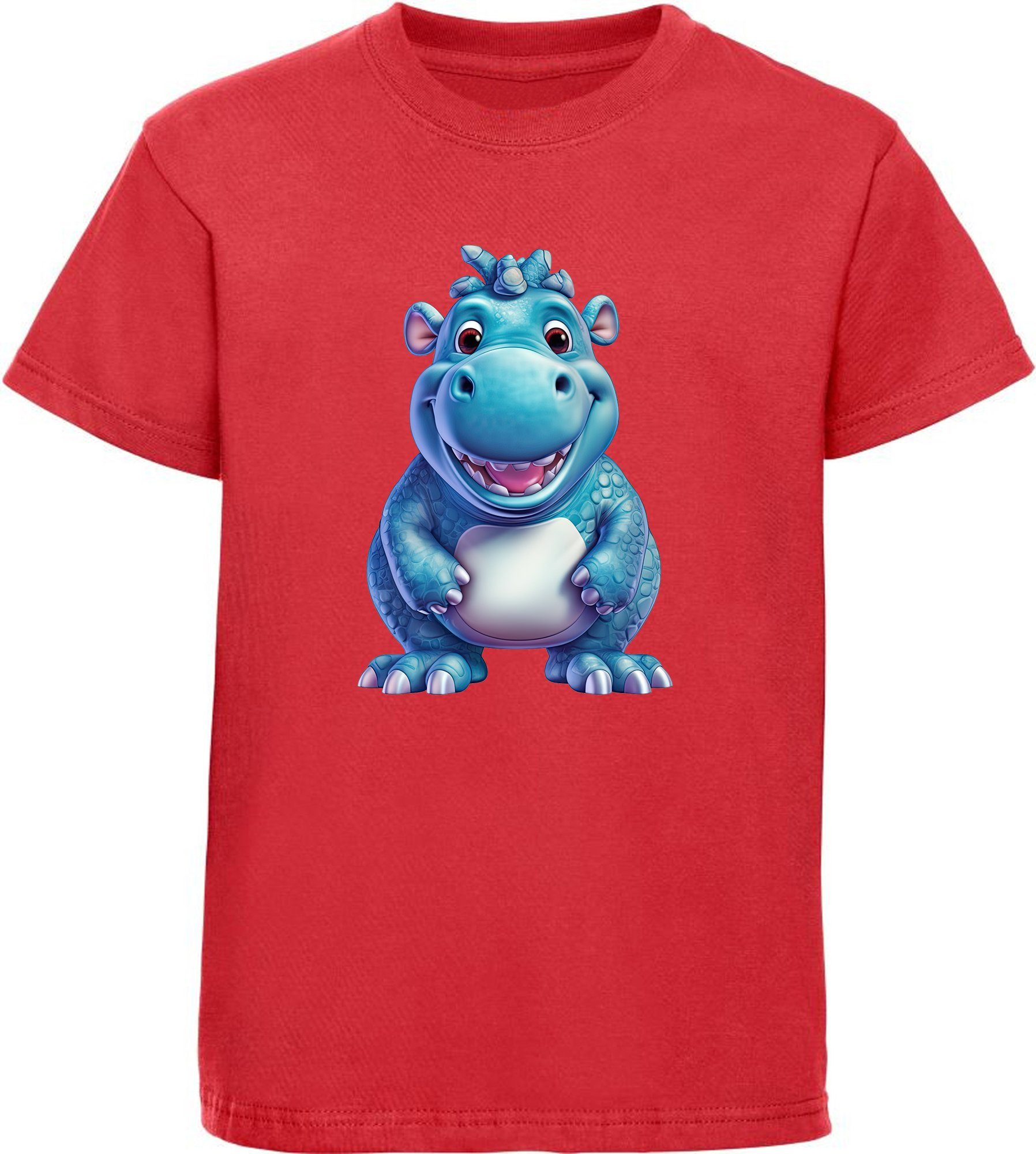MyDesign24 T-Shirt Kinder Wildtier Print Shirt bedruckt - Baby Hippo Nilpferd Baumwollshirt mit Aufdruck, i274 rot | T-Shirts