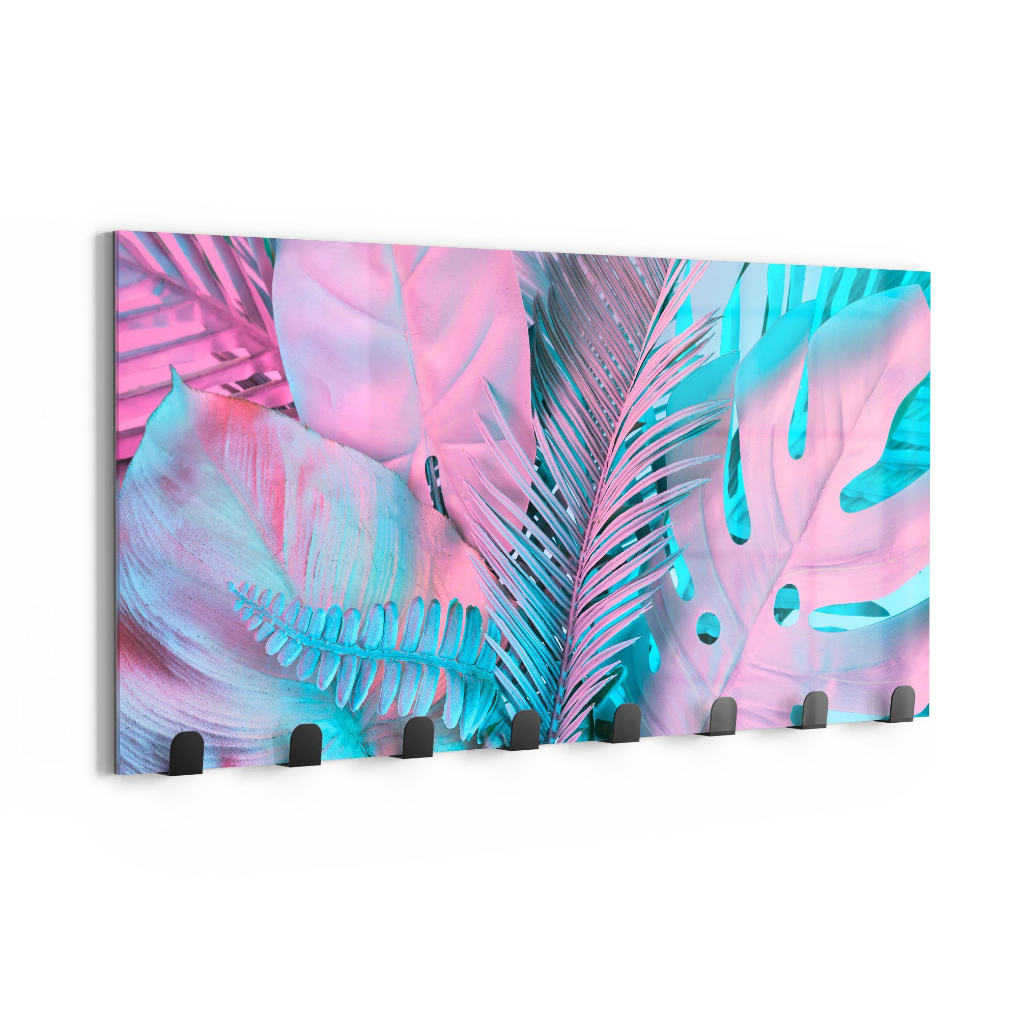 DEQORI Kleiderhaken 'Tropenblätter: Farbeffekt', Glas Garderobe Paneel magnetisch beschreibbar