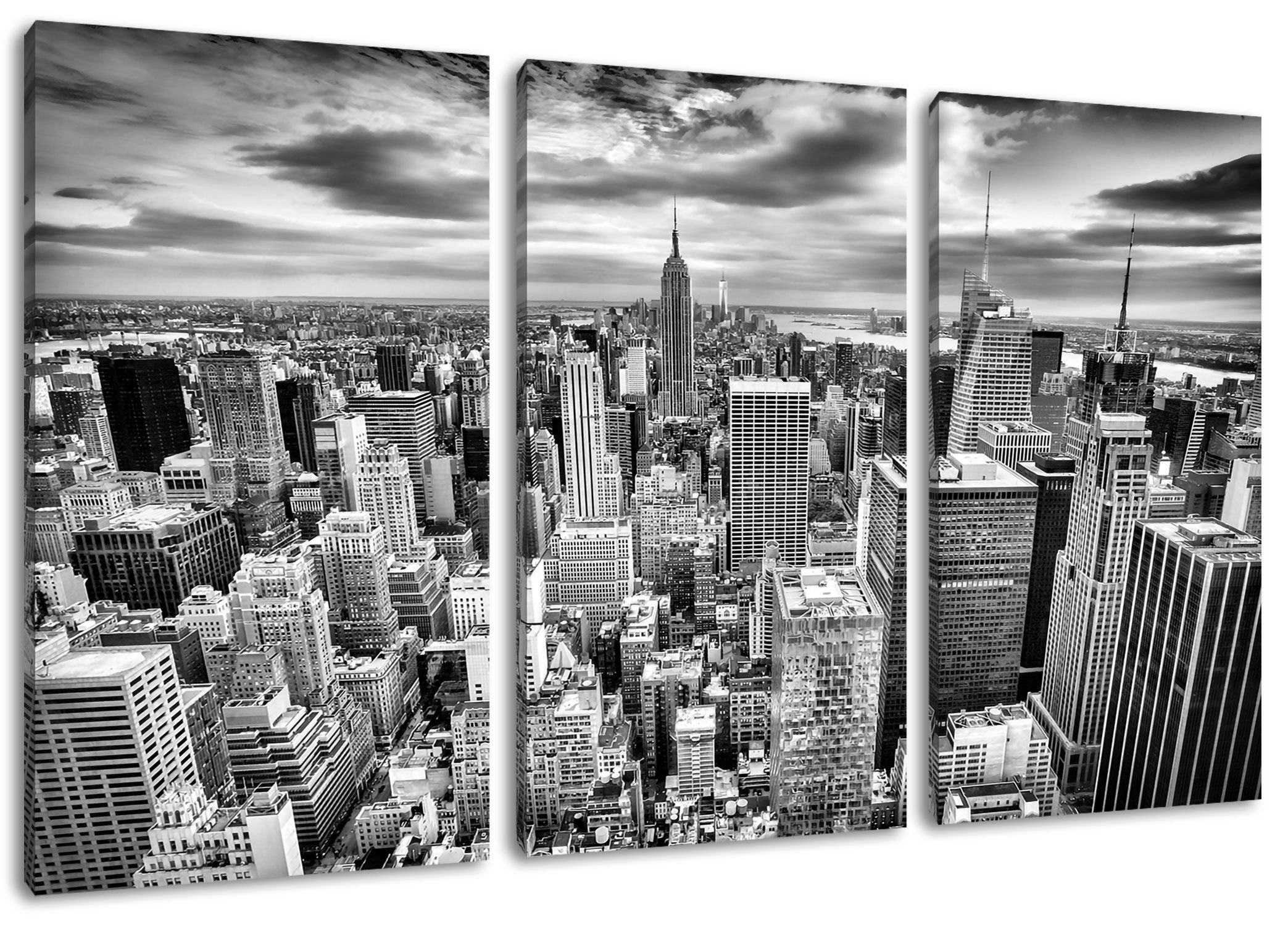 New York, (1 Pixxprint Leinwandbild von York Leinwandbild Skyline fertig (120x80cm) Skyline 3Teiler Zackenaufhänger St), inkl. New von bespannt,