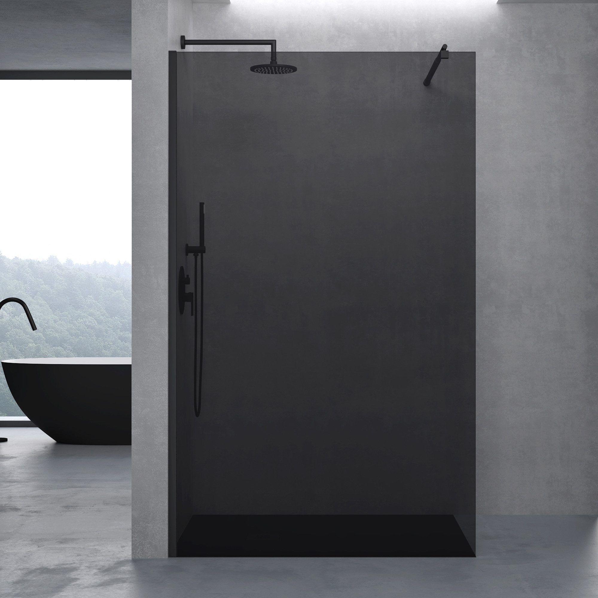 doporro Walk-in-Dusche Duschwand Duschabtrennung schwarz Profil 10mm ESG-Glas Bremen-01VG, Einscheibensicherheitsglas – Bild 3 von 5