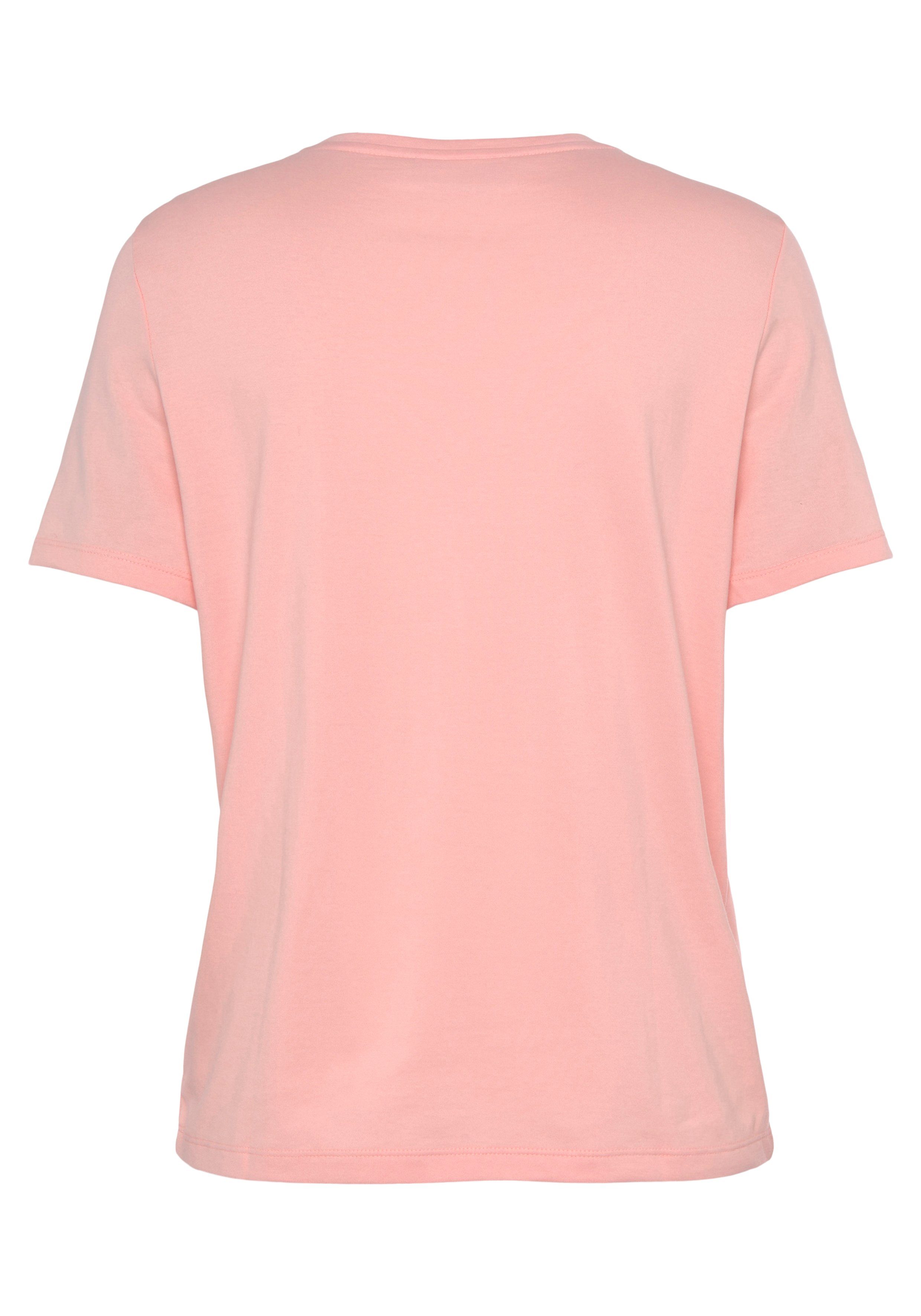 mit Lacoste Brust der Damen-T-Shirt Logo-Patch (1-tlg) V-Ausschnitt bordeauxrot T-Shirt mit Lacoste auf