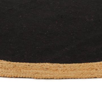 Teppich Geflochten Schwarz & Natur 120 cm Jute & Baumwolle Rund, furnicato, Runde