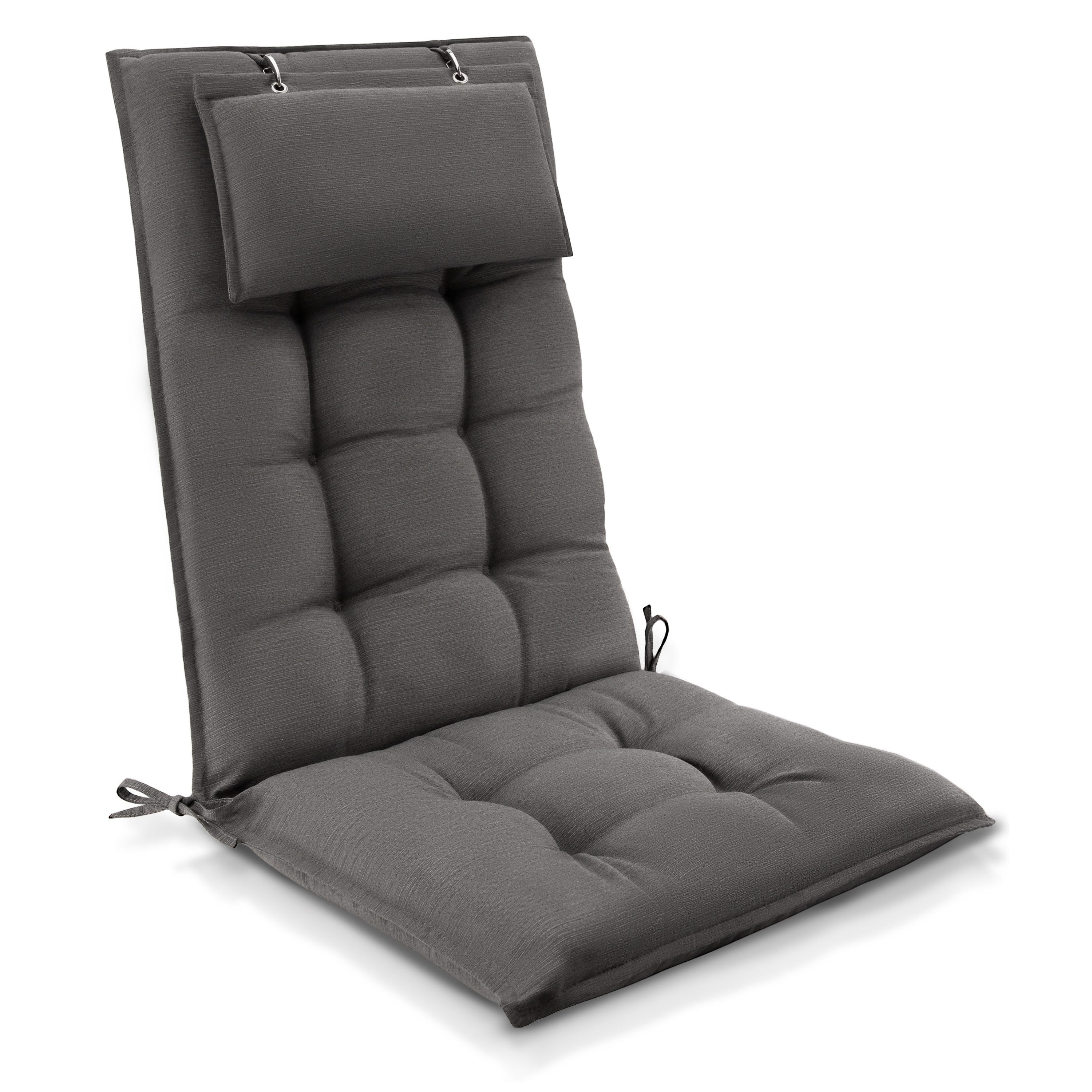Beautissu Hochlehnerauflage Premium Hochlehner Auflage Kopfpolster Sun Sun-HL, 120x50cm, Taupe, 8cm Dicke Gartenstuhlauflage mit Befestigung UV-Lichtechtheit 5