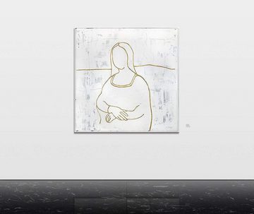 YS-Art Gemälde Mona Lisa, Menschen, Abstraktes Leinwand Bild Handgemalt Mona Lisa Gold mit Rahmen