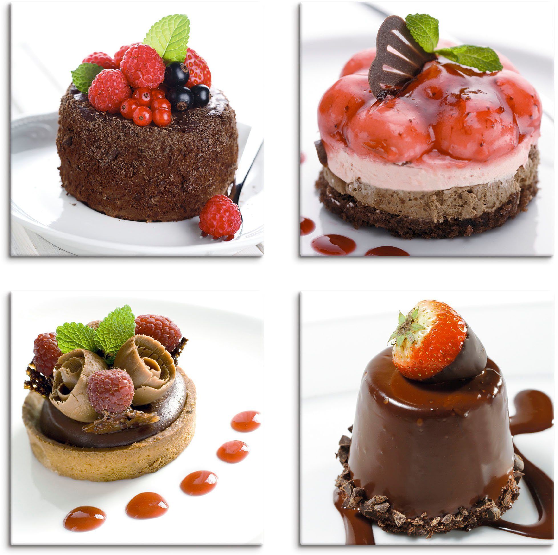 Artland 4er Desserts, verschiedene Leinwandbild & (4 Süßspeisen Größen Kuchen Set, St),