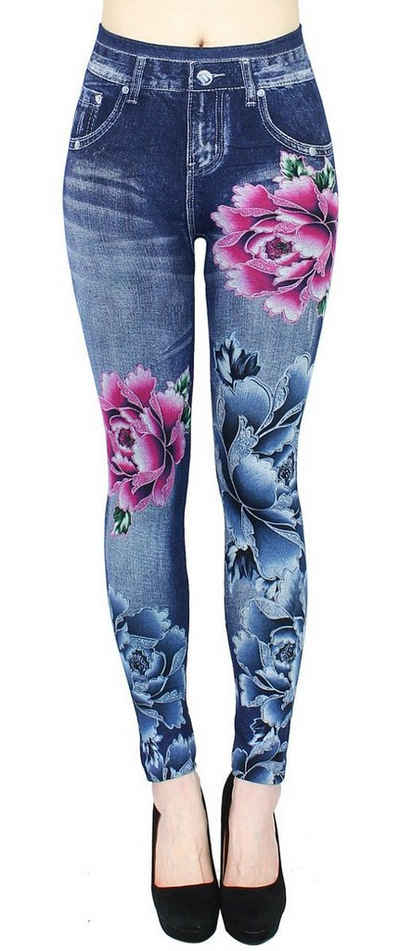 dy_mode Jeggings Leggings in Jeans Optik Jeggings Jeansleggings Damen High Waist mit elastischem Bund