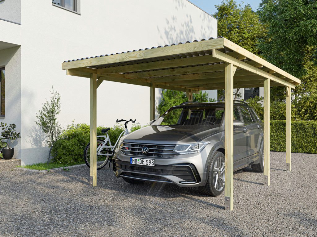 Woodtex Gartenhaus WOODTEX Carport 304×676 cm, BxT: 304x676 cm, Holz-Gartenhaus mit Flachdach, wetterfest & witterungsbeständig
