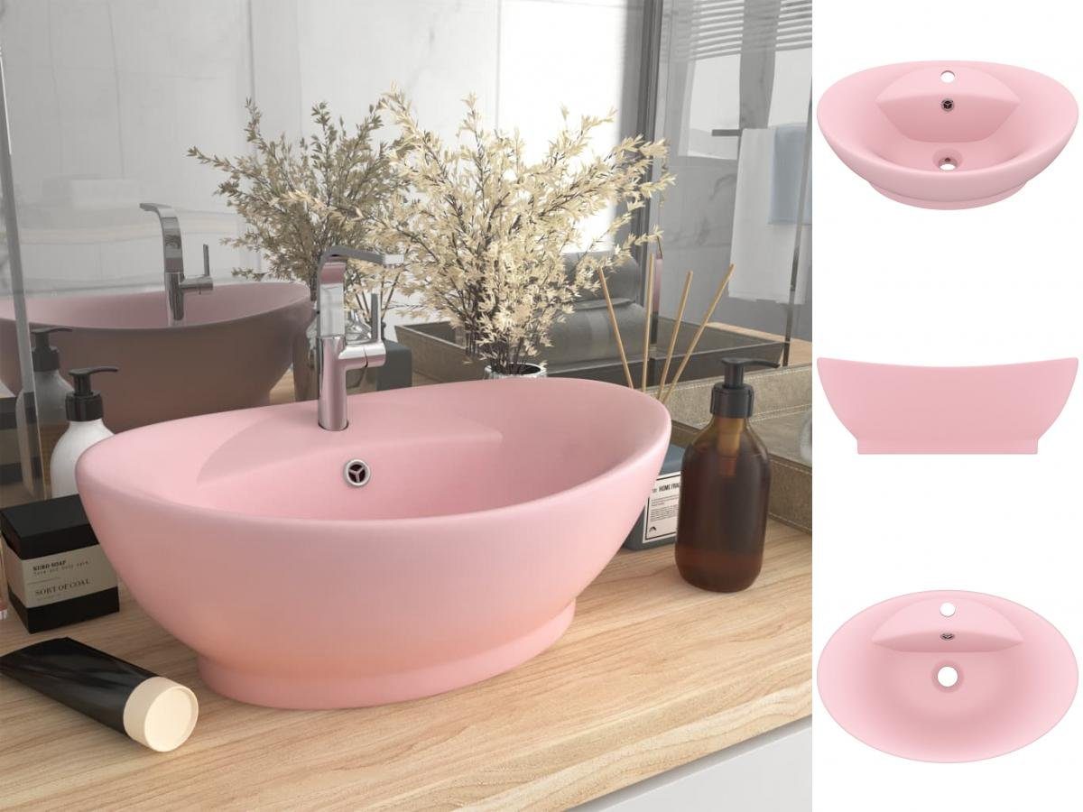 vidaXL Waschtisch Luxus-Waschbecken Überlauf Oval Matt-Rosa 58,5x39 cm Keramik