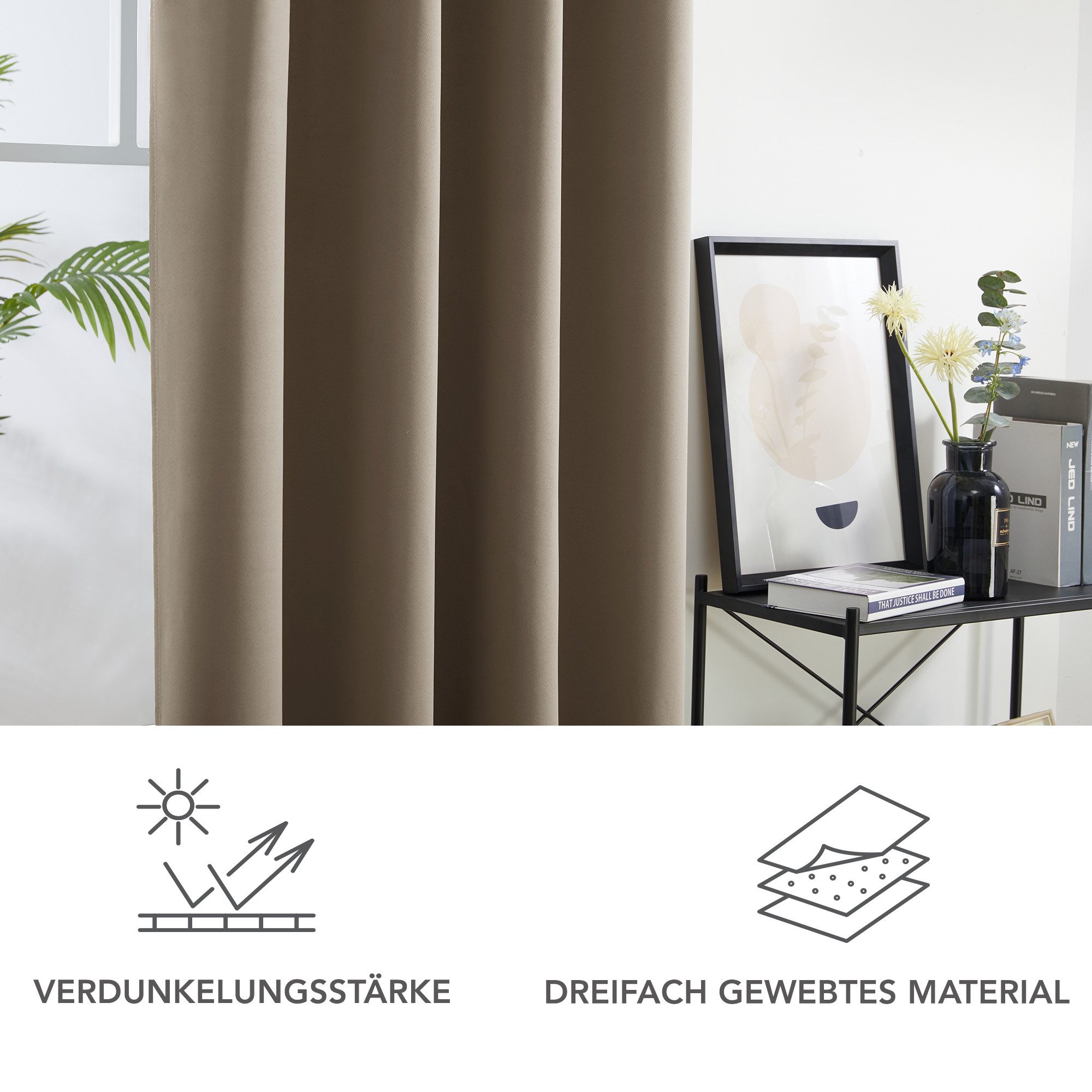 Deconovo Verdunkelungsvorhang Gardinen mit Ösen Blickdichte Vorhang Kälteschutz Schlafzimmer 2er Set, Blackout Curtain einfarbig Thermo Vorhang Verdunkelung Wärmeisolierend