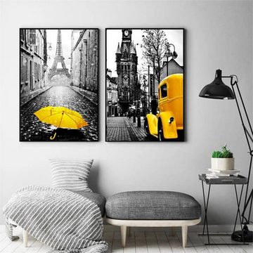 TPFLiving Kunstdruck (OHNE RAHMEN) Poster - Leinwand - Wandbild, Impressionen aus Paris mit gelben Akzenten - (Verschiedene Größen zur Auswahl - Einzeln und im günstigen 3-er Set), Farben: Gelb, Schwarz, WeißGröße: 13x18cm