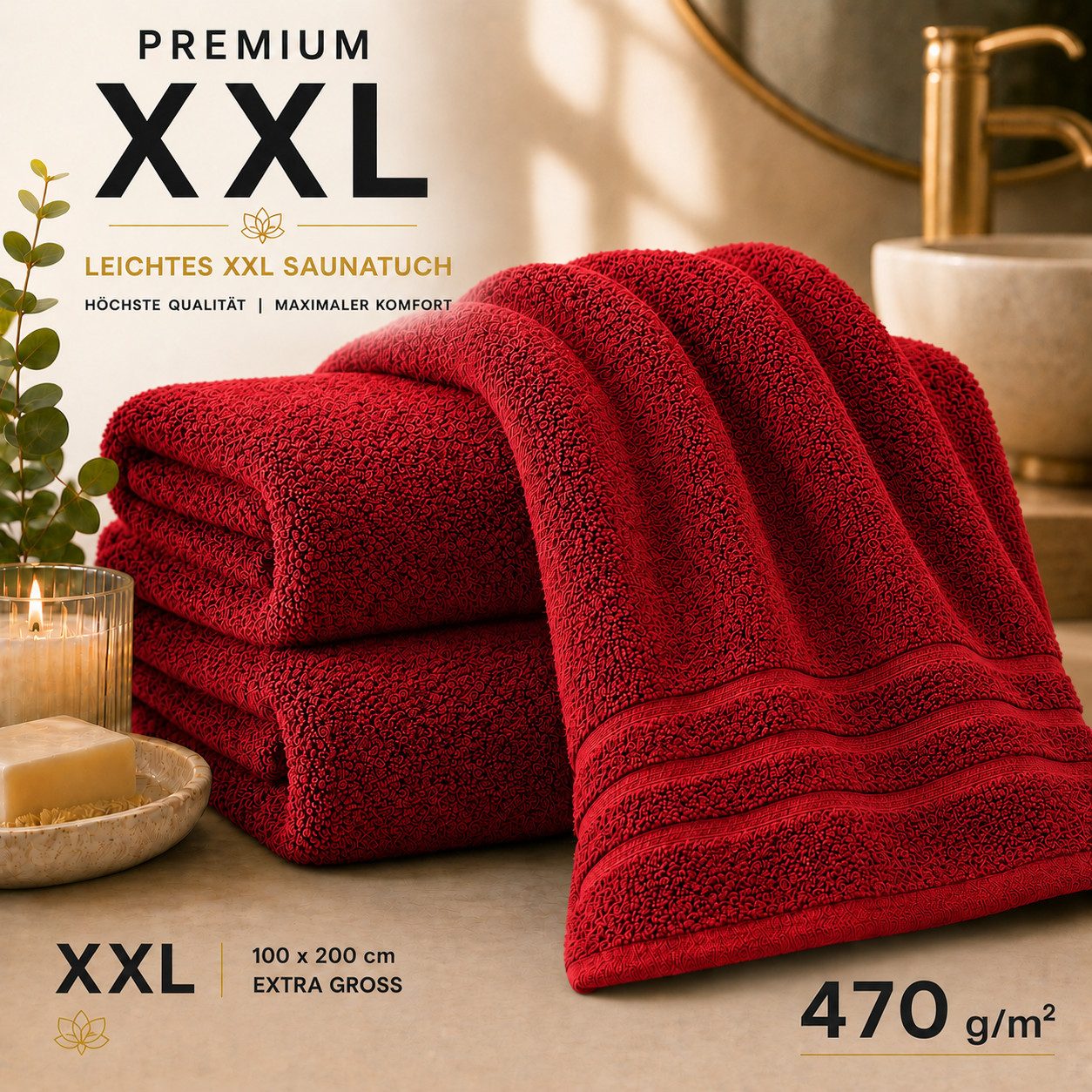 Komfortec Saunatuch 100x200 Extra Große XXL Premium Saunatuch, Unifarben (1-St), extra Große XXL, Schnelltrocknend, Frottee, Weich, Baumwolle