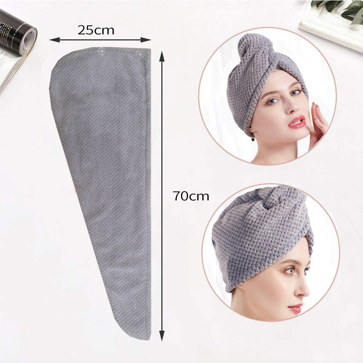 25*70cm Haarturban Turban-Handtuch (2-St),Super lila+lila mit MAGICSHE saugfähig, knopf